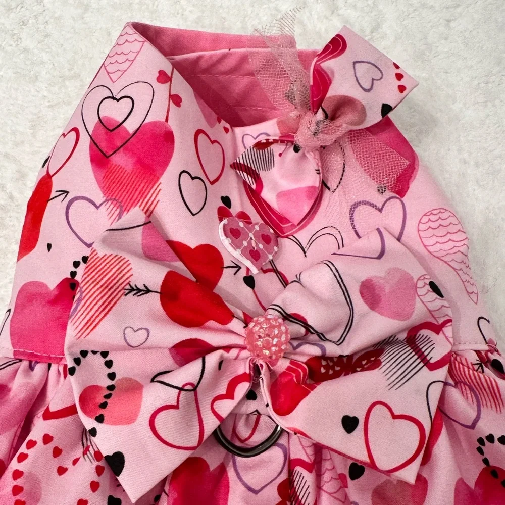 Pink Heart Patterned Dress Tulle Dog Cat Valentine’s Day size medium